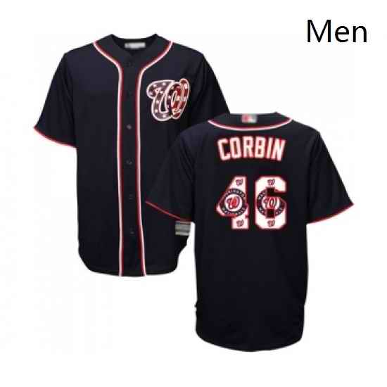 Mens Washington Nationals 46 Patrick Corbin Authentic Navy Blue Team Logo Fashion Cool Base Baseball Jersey